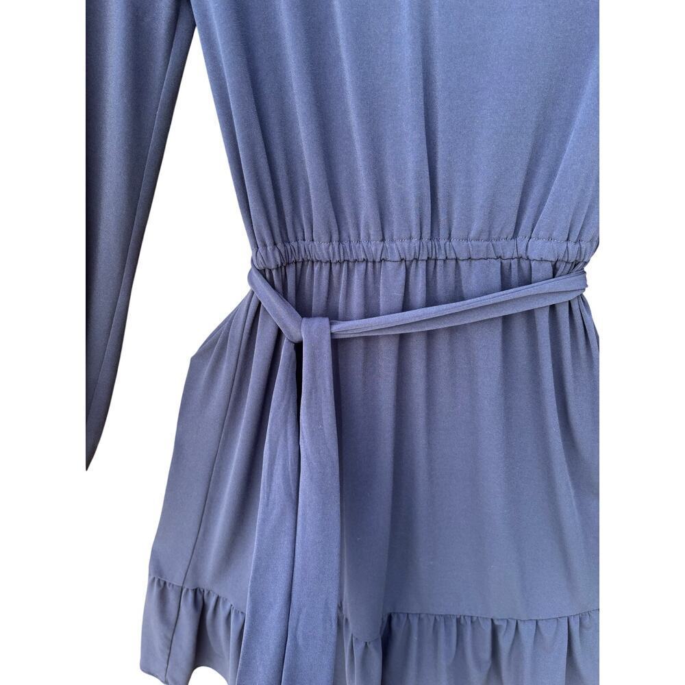 Michael Kors XS Navy Blue Long Sleeve Mini Dress Gold Chain Belted Ruffle - Picture 9 of 14